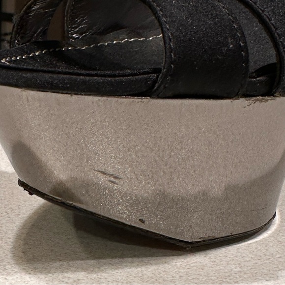 Vintage Baldinini Black and Chrome Crystal Embellished Statement Heels sz 37 - Picture 10 of 17